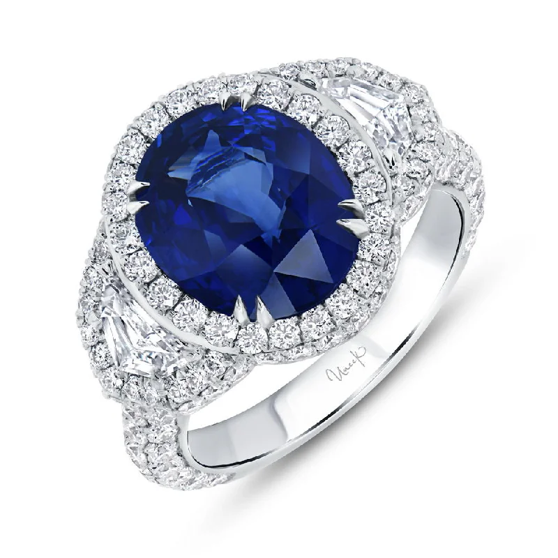 Personalized Diamond Rings For Fashion-Forward Brides-Uneek Precious Collection Halo Oval Shaped Blue Sapphire Engagement Ring