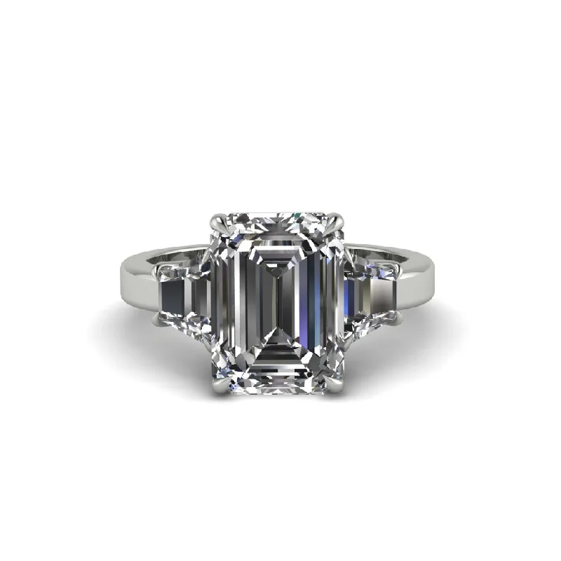 Elegant Gemstone Wedding Rings For Special Gifts-Diamond Emerald Cut Three Stone Ring With Custom Baguette - Yvette No. 3