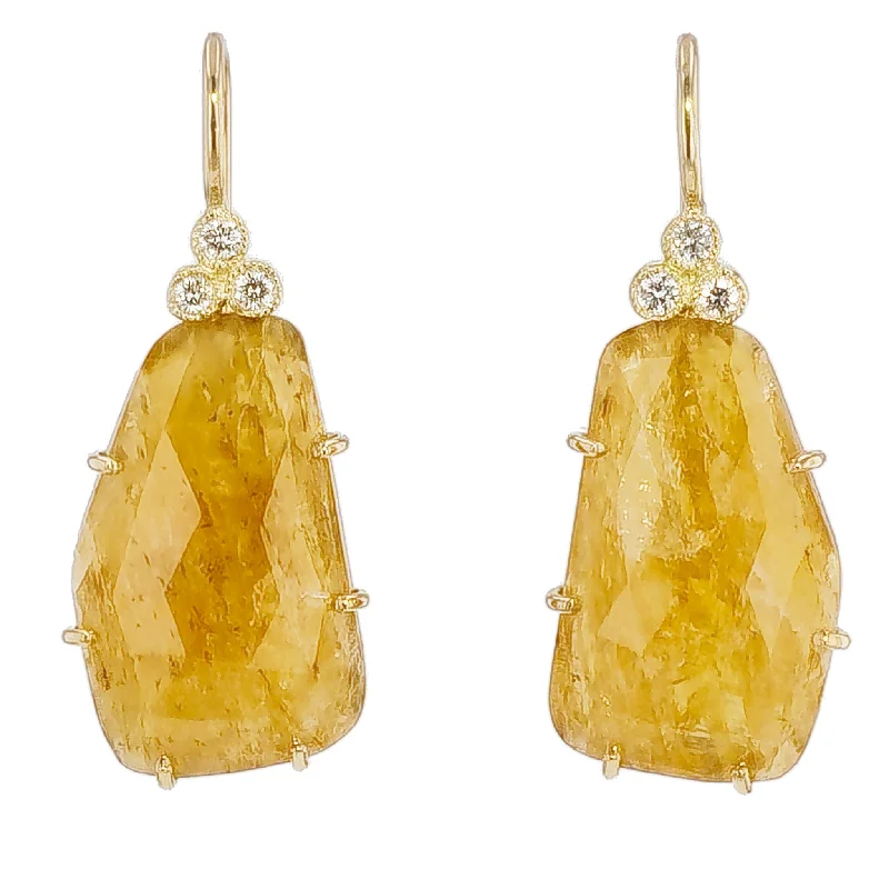 Large Beaded Earrings For Special Events-Yellow sapphire Slice Yellow Gold Drop Earrings