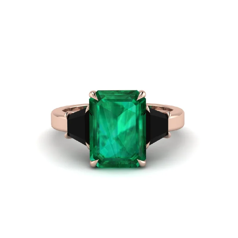 Custom Diamond Rings For Fashion-Forward Brides-Emerald Emerald Cut Three Stone Ring With Custom Baguette - Yvette No. 35