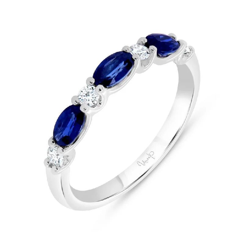 Custom Gemstone Rings For Wedding Day Gifts-Uneek Precious Collection 1-Row Oval Shaped Blue Sapphire Fashion Ring