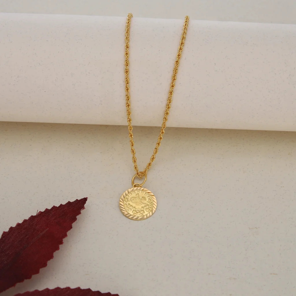 Custom Gold Necklace For Weddings-Gold Necklace (Chain with Gold Round Shaped Pendant) 21KT- FKJNKL21K7700