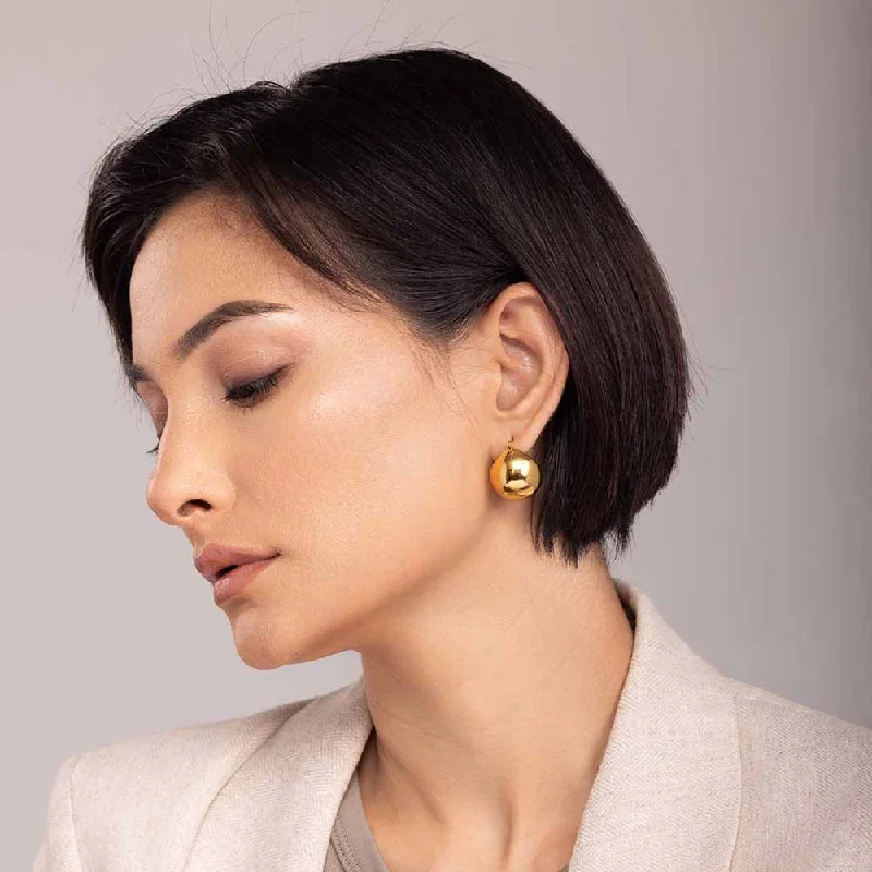 Dainty Gold Earrings For Everyday Use-Ball Hoop Earrings