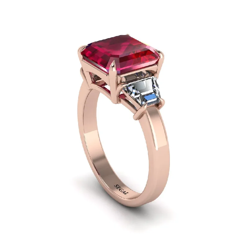 Classic Gemstone Rings For Wedding Day Gifts-Three Stone Ruby Engagement Ring - Bethany No. 11