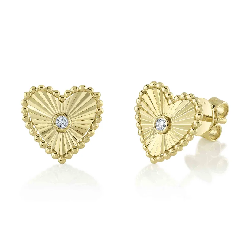 Large Statement Earrings For Bold Look-14kt. Yellow gold Diamond Bezel Heart Earrings with 0.04ct TW Diamonds