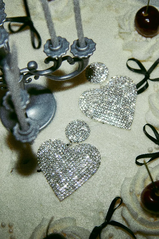 Personalized Crystal Earrings For Weddings-Love Galore Embellished Heart Earring - Silver